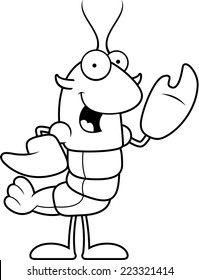 A cartoon illustration of a crawfish waving.