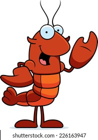 A cartoon illustration of a crawfish waving.