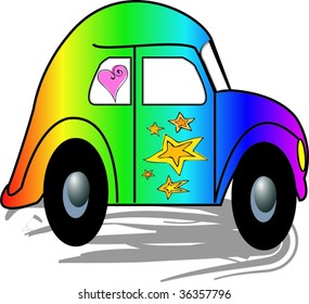 Cartoon illustration of crazy colored fun bug car vector