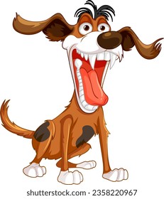 A cartoon illustration of a crazy dog with an open mouth and sharp teeth, isolated on a white background