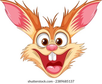 A cartoon illustration of a crazy rabbit with a big smile on its face, isolated on a white background