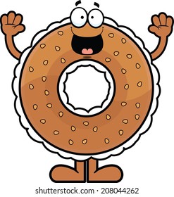 Cartoon Illustration Of A Cream Cheese Filled Bagel With A Happy Expression. 