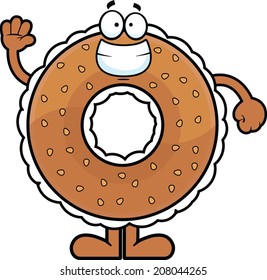 Cartoon Illustration Of A Cream Cheese Filled Bagel Waving. 