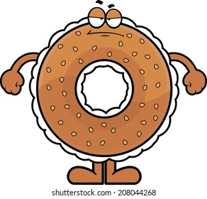 Cartoon Illustration Of A Cream Cheese Filled Bagel With A Grumpy Expression. 