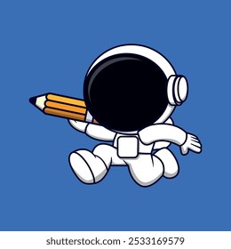 cartoon illustration of Creative Astronaut Exploring the World with a Pencil