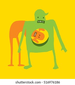Cartoon Illustration of creature looking through hole in another character