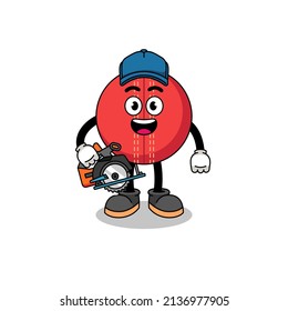 Cartoon Illustration of cricket ball as a woodworker , character design