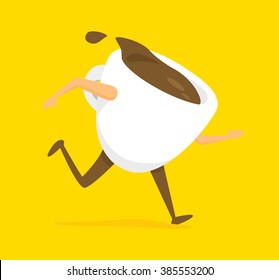 Cartoon Illustration Of Cup Of Coffee To Go Running