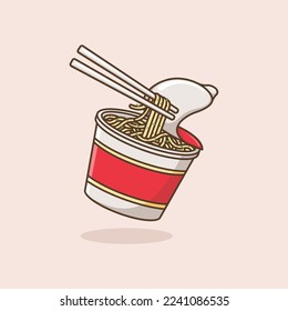 cartoon illustration of cup noodles with chopsticks