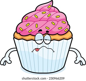 A cartoon illustration of a cupcake looking sick.