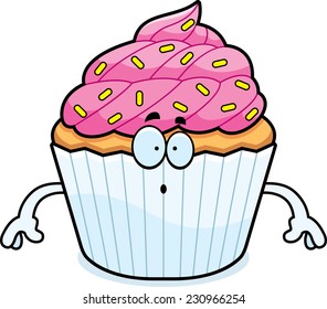 A cartoon illustration of a cupcake looking surprised.