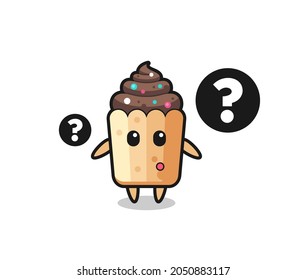 Cartoon Illustration of cupcake with the question mark , cute design