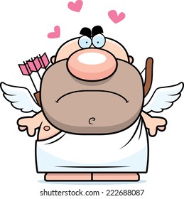 A cartoon illustration of a cupid with an angry expression.