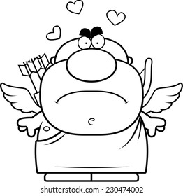 A cartoon illustration of a cupid with an angry expression.