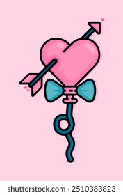 Cartoon-Illustration von cupid Pfeil Piercing ein rosa Herz geformten Ballon.. Kann für Geburtstage, Partys, Valentinstag, Feiern und auf T-Shirts, Kapuzen, Taschen gedruckt werden