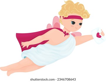 Cartoon illustration cupid, cute smiling character, cupid flying to deliver a letter, vector