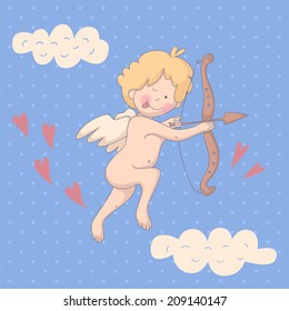 Cartoon illustration of Cupid. EPS 10. No transparency. No gradients.