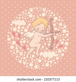 Cartoon illustration of Cupid. EPS 10. No transparency. No gradients.