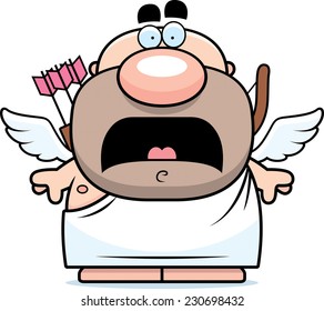 A cartoon illustration of a cupid looking scared.