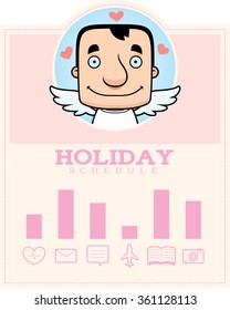 A cartoon illustration of a cupid in a Valentine's Day themed graphic.