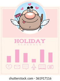 A cartoon illustration of a cupid in a Valentine's Day themed graphic.