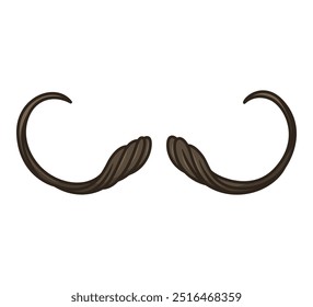 Cartoon illustration of a curled brown mustache isolated. Retro facial hair concept.