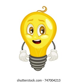 Cartoon Illustration of a Cute Afraid Light Bulb Character