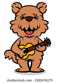 Cartoon illustration of Cute Airedale Terrier Dog playing guitars, best for sticker, logo, and mascot with pet themes for kids