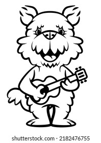 Cartoon illustration of Cute Airedale Terrier Dog playing guitars, best for sticker, logo, mascot, and coloring book with pet themes for kids