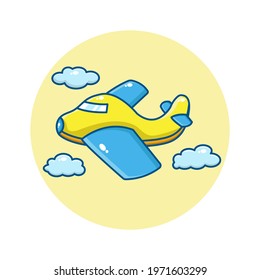 cartoon illustration of cute airplane flying