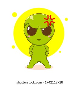 Cartoon Illustration of Cute angry Alien character