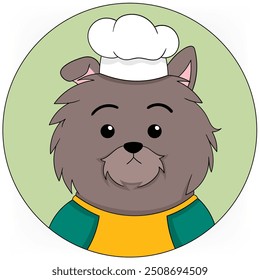 cartoon illustration of cute animal activities, dog works as a chef wearing an apron and hat