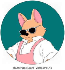 cartoon illustration of cute animal activities, Weasel is a stylish chef wearing sunglasses