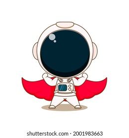 Cartoon illustration of cute astronaut character as superhero with cloak