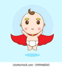 Cartoon illustration of cute baby boy character as super hero