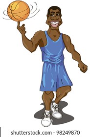 cartoon illustration of a cute basketball player spinning the ball on his finger