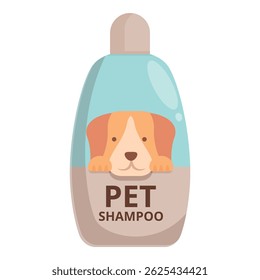 Cartoon illustration of a cute beagle peeking out of a pet shampoo bottle, perfect for pet product marketing and pet care visuals