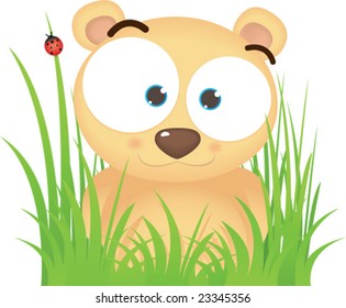 Cartoon illustration of Cute Bear sitting On the Grass