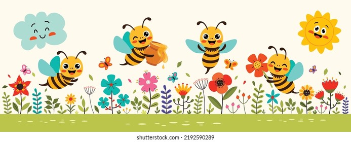 Cartoon Illustration Of Cute Bees