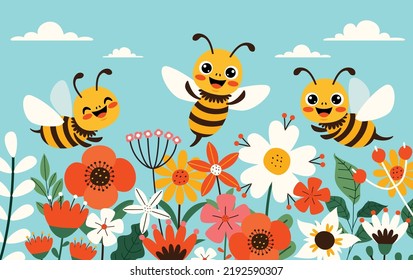 Cartoon Illustration Of Cute Bees