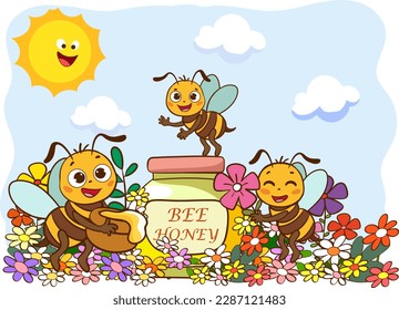 Ilustración De Caricaturas De Abejas Cutas