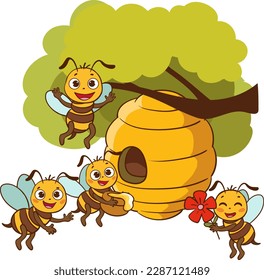 Cartoon Illustration Of Cute Bees