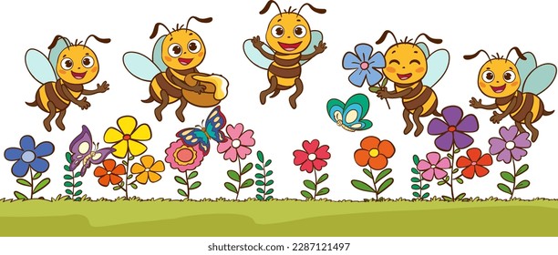 Cartoon Illustration Of Cute Bees