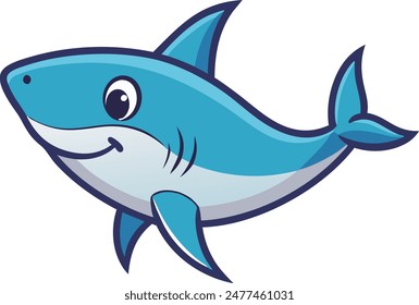 Cartoon Illustration of a Cute Blue Shark Fish Animal Character