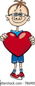 cartoon illustration of Cute Boy with big heart
