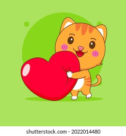 Cartoon illustration of cute cat character with love