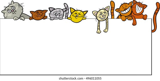 Cartoon Illustration of Cute Cats with Frame or Card Design