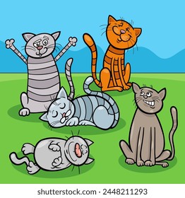 Cartoon illustration of cute cats and kittens comic animal characters