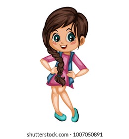 Cartoon Illustration of a Cute Cheerful Girl. Kid Cartoon. Happy Female Character