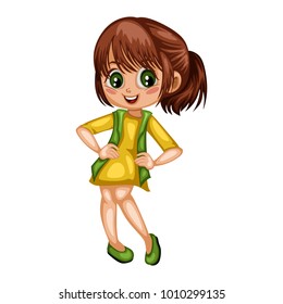 Cartoon Illustration of a Cute Cheerful Girl. Kid Cartoon. Happy Female Character